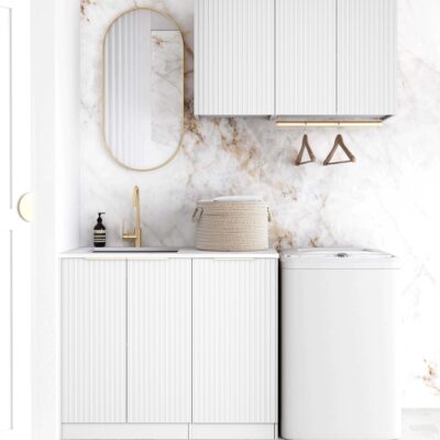1715mm White Noosa Fluted Laundry Kit with Stone Top & Sink