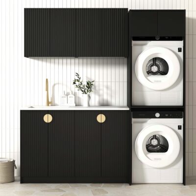 1960mm Black Laundry Kit 1960C Marlo with Stone Top & Sink