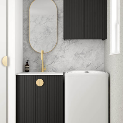 650mm Black Marlo Fluted Mini Laundry with Stone Top & Sink