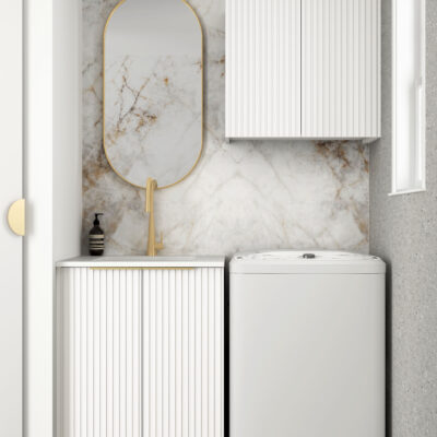 650mm White Wall and Base Cabinets Kit 650 Noosa with Stone Top & Sink