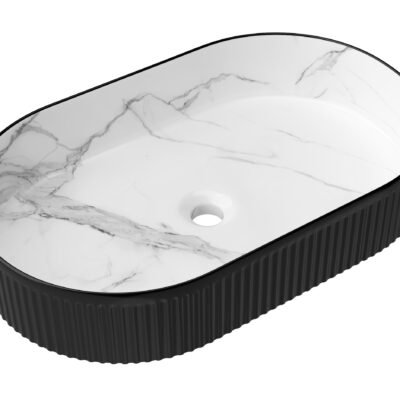 560 x 350 x 120mm Matte Black & Matte White Oval Kensington Carrara Basin