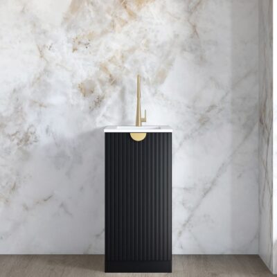 430mm White Mini Laundry Marlo Black with Stone Top & Sink