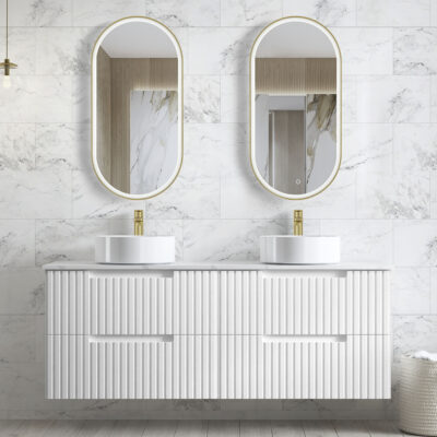 1500mm Satin White Noosa Fluted Satin White Wall Hung Vanity