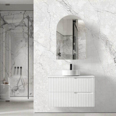 900mm Satin White Noosa Fluted Satin White Wall Hung Vanity
