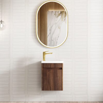 400mm Sable Walnut Mini Ensuite Vanity Fluted Vanity (